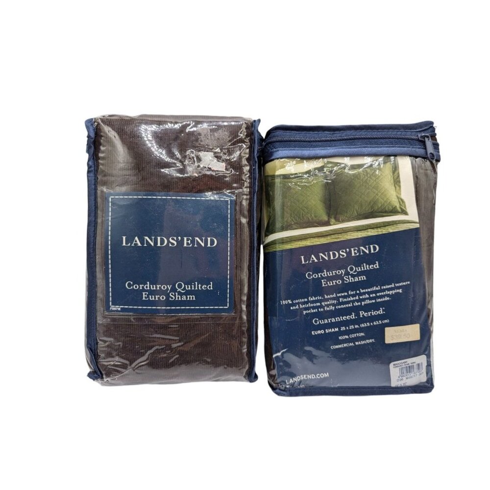 Lands End Brown Corduroy Quilted Euro Sham Set of 2 - 25" x 25" - 100% Cotton - Picture 5 of 6